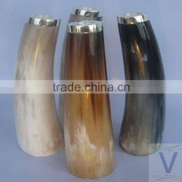 Buffalo horn candle holder, candle stick with silver plated on top. Set of 3pcs (L, M, S size)