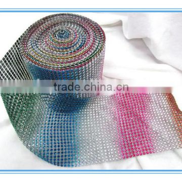 Cheap 24 rows silver plastic rhinestones mesh