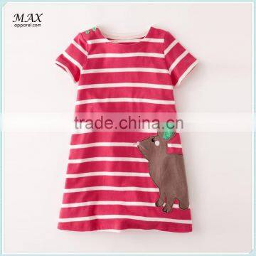 Stripy applique dress wholesale fashion design small girls dress cute dress made in china