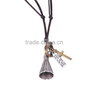 Vintage Genuine Leather Necklace With Antique Sliver Badminton Pendant.