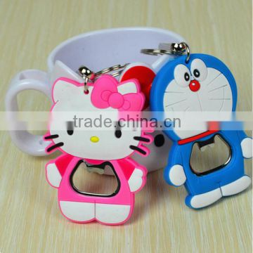 Custom quality 3d cartoon rubber keychain bottle opener