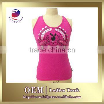 sleeveless fashion design glue print women t-shirts