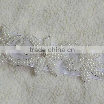 Pearl Flower Fancy Chain Iron on Rhinestone Trim Bridal Sash Belt photo-4