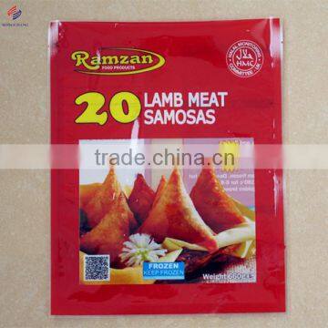 Three side heat sealed plastic laminated frozen bag for samosas packaging