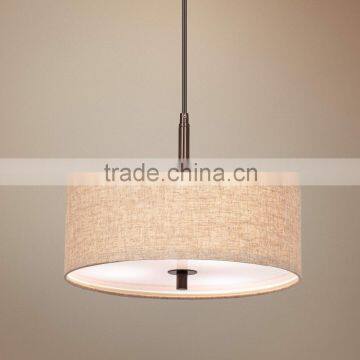 11.15-8 a casual look with a cream fabric drum shade three light bronze Cream Drum Pendant Light