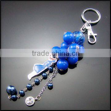 Fashion key ring little grape design with beaded charms metal keychain