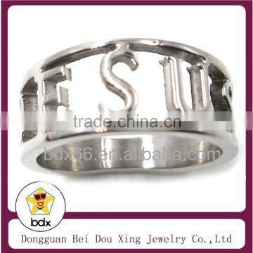 Wholesale High Quality Religious Stainless Steel Hollow Out Letter Jesus Cross Crucifixion Ring For Man Christ Jewelry Findings