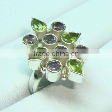 925 Sterling Silver Amethyst & Peridot Ring