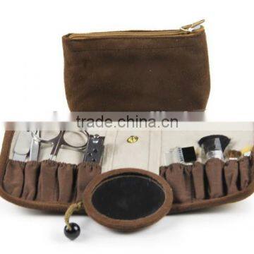 embroidery personal care kit package with cosmetic brushes, manicure kits and mulitfuctional storage bag