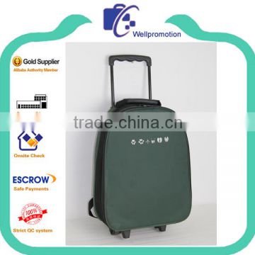 Dark green school backpack with trolleys