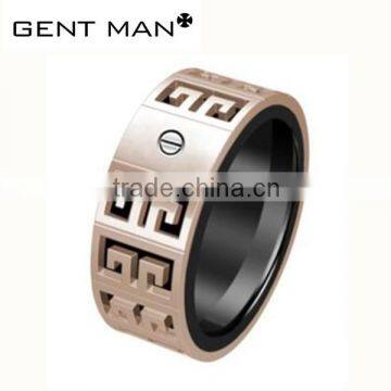 Rose gold promotional hollow out titanium ring 316L stainless steel engineering ring