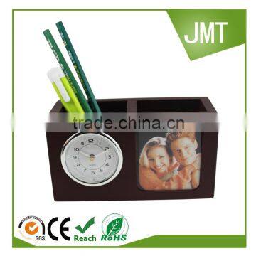 wooden decoration pen holder with clock for office