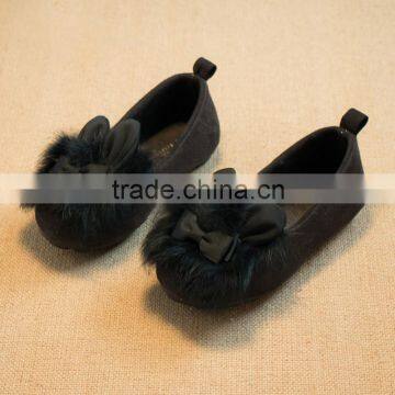 2015 Autumn Children Girl Flat Shoes Rabbit Hair Bow Princess Shoe Leopard Soft Bottom 4-6 Ages Kids Shoes photo-2