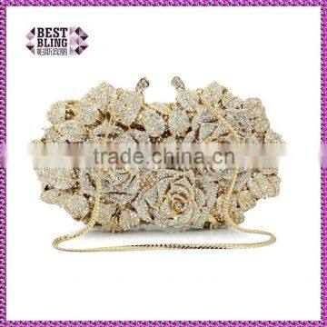 Newest 3 pieces rose shape crystal party stone evening clutch bags handbags cluth (88166A-GS)