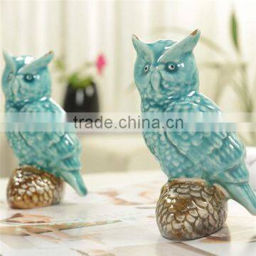 cheap glazed owl with pine cone figurine