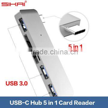 Sikai Promotion USB 3.0 High Speed 5 port USB Type-C Hub For New MacBook Chrome Book Pixel 2 Card Reader Charging Data Hub