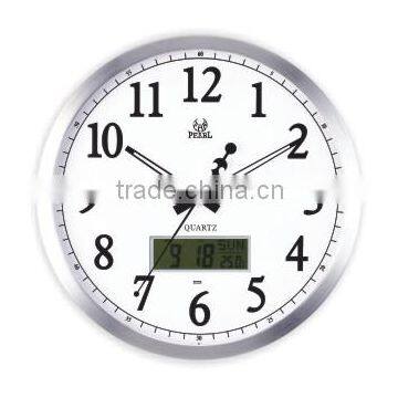 Pearl Metal Wall Clock PW048 With LCD display month date day temperature