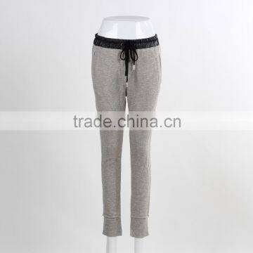 F5W30186 Newest Style Contrast Waistband Grey Sweatpants For Girls