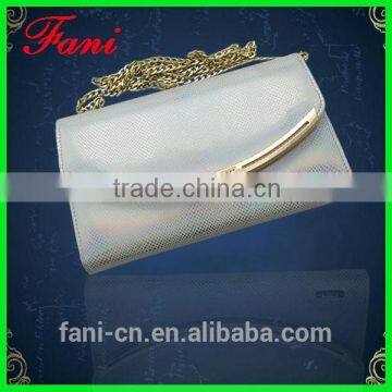 White snake skin design women's shoulder leather bag with long chain