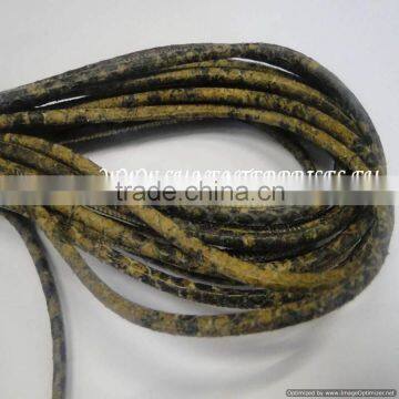 Round Leather Cords - Round nappa leather 4mm snake style black sand