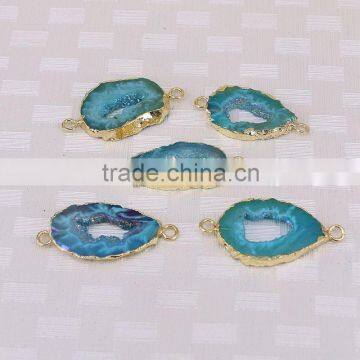 Titanium AB Blue Agate Slice Beads, Gold Plated Agate Geode Gem Stone Connector Druzy Beads For Jewelry Making photo-3
