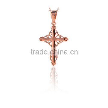 14K Solid Gold Art Simple Cross Charm Necklace