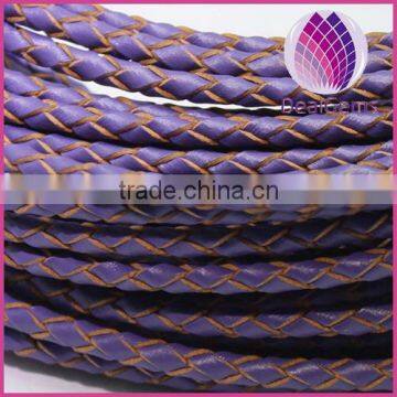 customized purple real leather cord 4.0mm braided cord