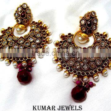 Round Ruby Color Polki Earrings