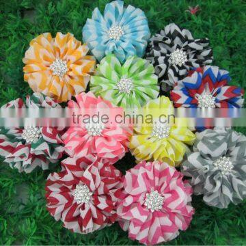 New Arrival 2.4" Chiffon Chevron Baby Hair Flowers with Rhinestone in Center Children Hair Accessories IN STOCK