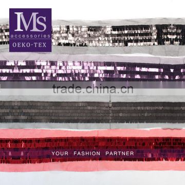 Customized colors 8cm width embroidery sequin lace trim for garment