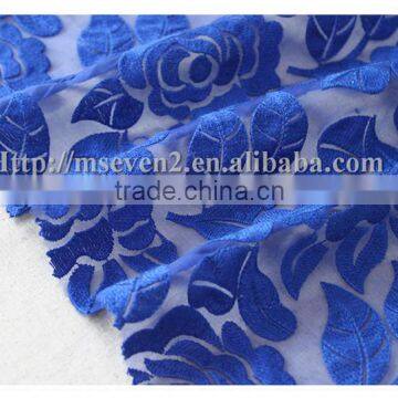 Applique Blue Rose Embroidery Tulle Lace Fabric Chemical Mesh Guipure Dress Fabric photo-5