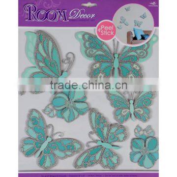 2x Fantastic Removable 3D Wall Bedroom Room Stickers - Turquoise Butterfly Design