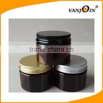 PET jar 50g 100g 150g 250g amber plastic jar with metal lid for sale