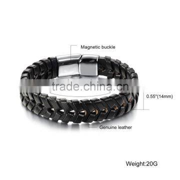 Custom Handmade Bracelet for Men Braided Black Leather Flat Bracelet photo-5
