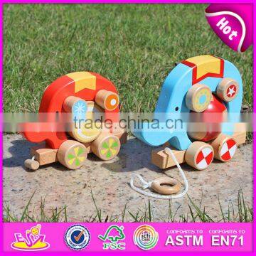 Top Grade Hot Sale Wooden Toy Pull Cart for Kids,Elephant Design Wooden String Cart Pull Back Toy Car W05B075-A2 photo-5