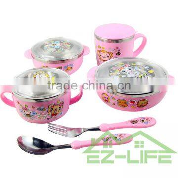Baby Food Feeding Soup Bowls With Cup Spoon and Fork 6 Pcs/set Kids Dinnerware Set photo-3