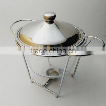 Large 4L round chafing dish glass hot food warmer with glass dish