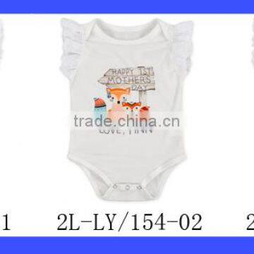 Cartoon Printing One Piece Baby Rompers White Cotton Flutter Sleeve Infant Romper