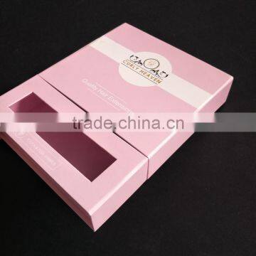 custom pink magnetic closure paper box with PVC window hair extension packaging box