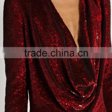 Color Changing Sequins-embellished Fabric Cowl-neck Silk Mini Dress Latest Dress Designs Photos HSD5616 photo-5