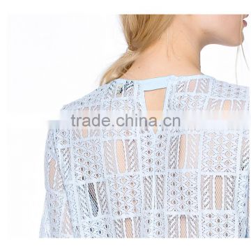 Fashion Latest Trendy High Fashion Crochet Fabric Women Transparent Blouse With Half Sleeve photo-5
