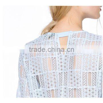 Fashion Latest Trendy High Fashion Crochet Fabric Women Transparent Blouse With Half Sleeve photo-5