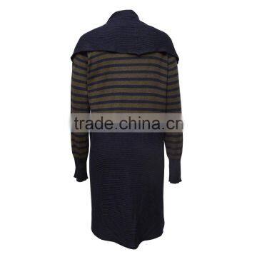 Women's Striped Maxi Cardigan With Extra-large Shawl Collar and Long Sleeves photo-2