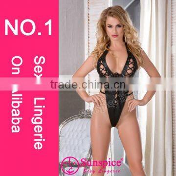 sunspice fashionable design object nude black leather teddy women leather sexy lingerie