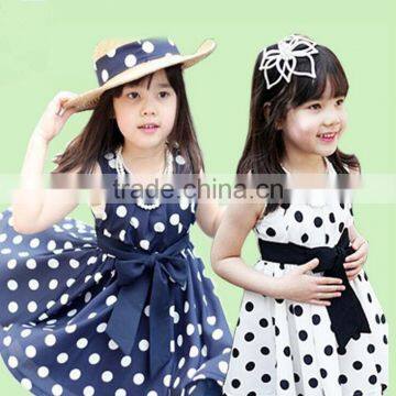 High Quality Children Clothing Frock Design Sleeveless Dot Print Girl Dresses