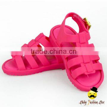 Wholesale Children Summer Plain Dark Pink Soft Silicone Metal Clips Gladiator Little Girl Flattie Holiday Snadals Shoes photo-4