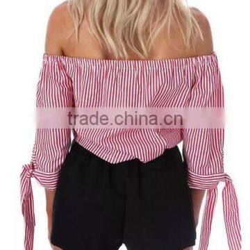 Runwaylover EY2331B New Design 2017 Ladies Fashion Off-Shoulder Stripe Blouse photo-2
