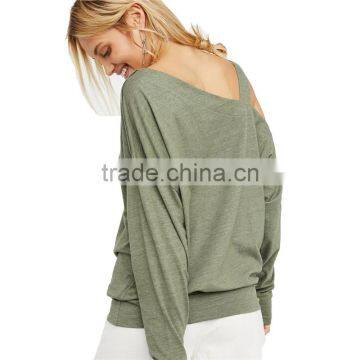 2017 OEM Women Daliy Clothing Comfy One Cold Shoulder Loose Blouse photo-3