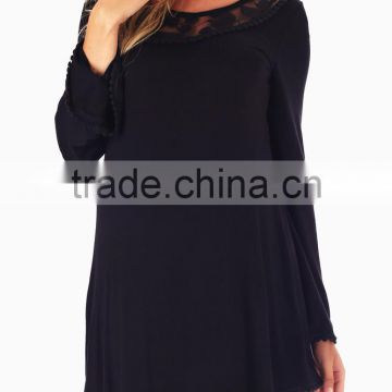 BLACK LEAF MESH NECKLINE MATERNITY TUNIC