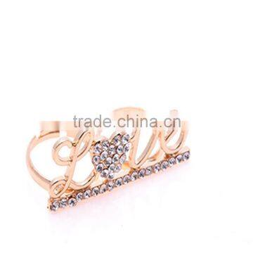 Gold-plated Rhinestone letters Love double finger Spiral Rings